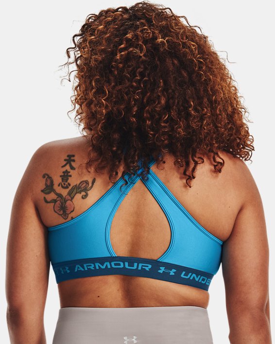 Women's Armour® Mid Crossback Sports Bra, Blue, pdpMainDesktop image number 7